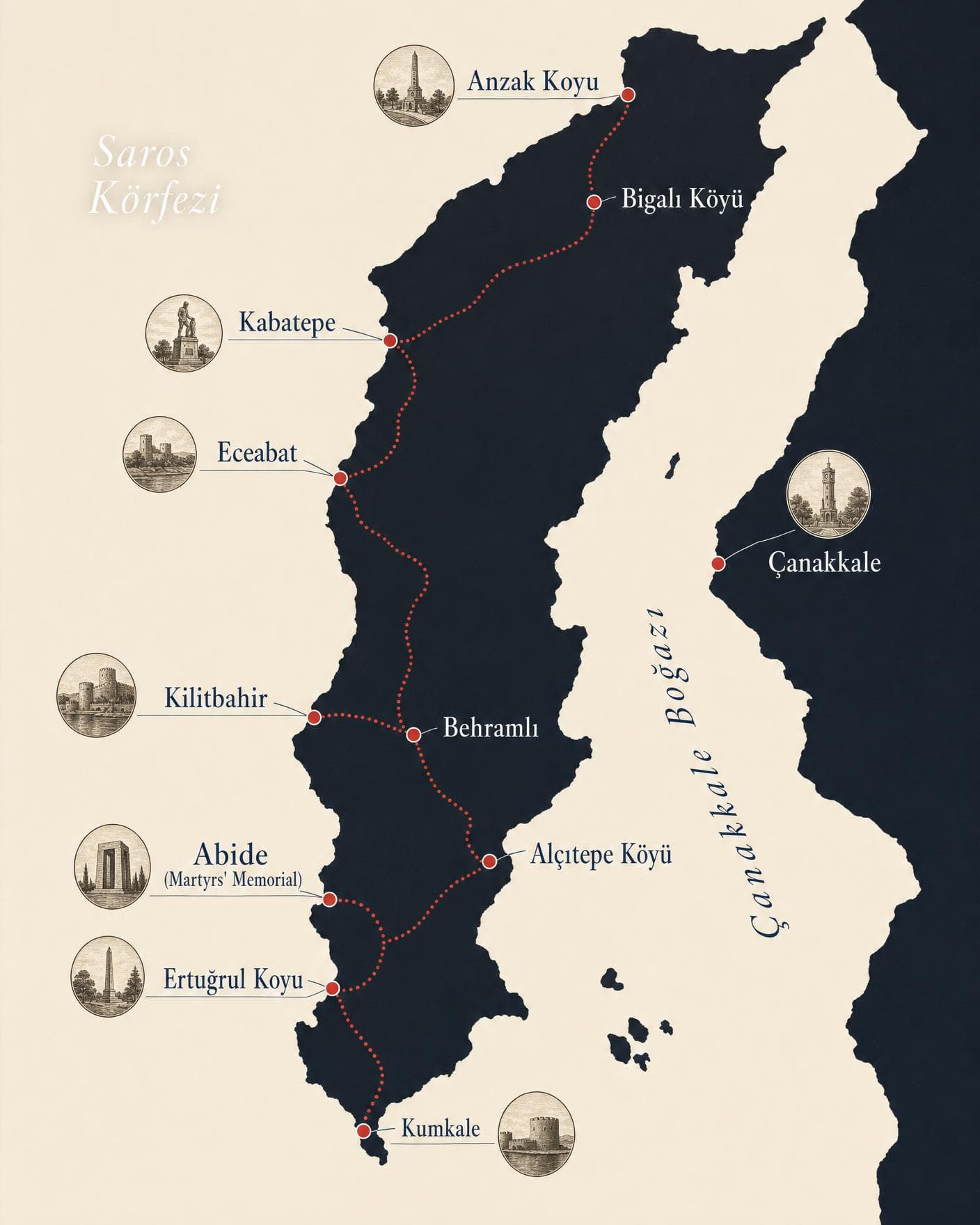 Gallipoli Peninsula tourism map